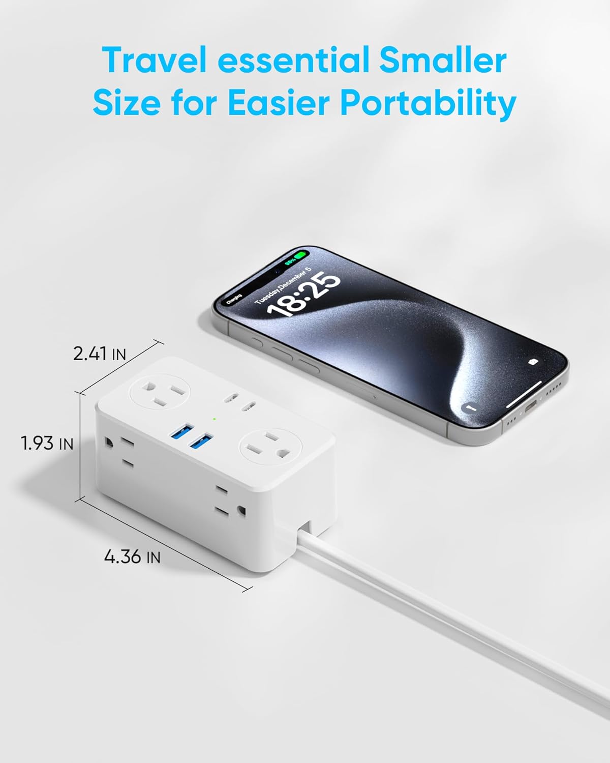 European Travel Plug Adapter, EU/UK/US Travel Plug Adapter Power Strip, 6 AC Outlets, 4 USB Ports (2 USB C), 3ft Wrapped Around Extension Cord, Universal Travel Adapter - Image 6